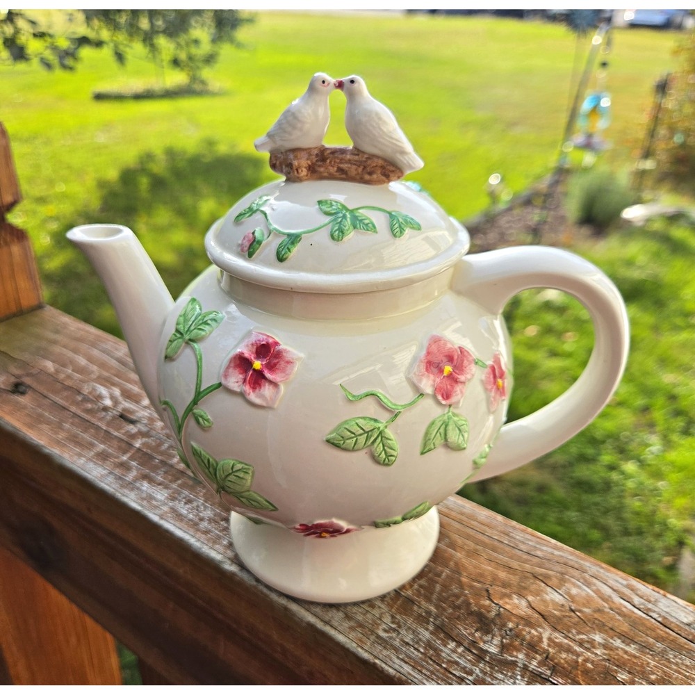 Musical Victorian Fairy Rose Floral Hand Painted Teapot Vtg Cottagecore Romantic